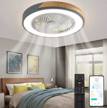 Modern Low Profile Wood Ceiling Fan Light with Remote Control Dimmable 3 Color Timing LED Fan Lamp Indoor ceiling kids light