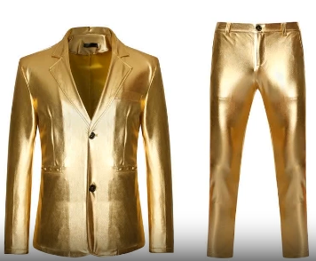 Men's Shiny Gold 2 Pieces Suits (Blazer+Pants) Terno Masculino Fashion Party DJ Club Dress Tuxedo Suit Men Stage Singer Clothes