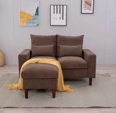 Sectional Sofa Couch L Shape Loveseat Modern Linen Love Seater Home Furniture with Reversible Ottoman for Small Space Liv