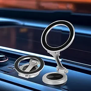 Magnetic Phone Holder for Car,Magsafe Car Mount for iPhone, Cell Phone Car Mount,Full Metal,360° Rotation,Strong Magnet,Folding Holder,for iPhone 12,13,14,15,16 pro max and Android (Silver)