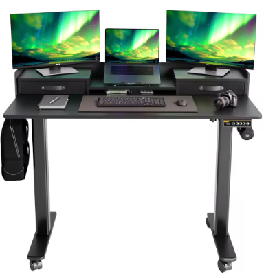 Standing Desk with Drawers,Stand Up Electric Standing Desk Adjustable Height, Sit Stand Desk with Storage Shelf and Splice Board