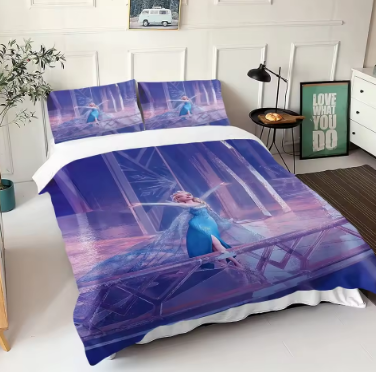 Frozen bedding set duvet cover pillowcase, princess print girl gift king size bedding, home bedroom three-piece set 155x220cm