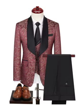 2024 New Friar Fashion Plus-size Men's Jacquard Suit Wedding Dress Groom Three Sets Host Performance Dress Wedding Suits for Men