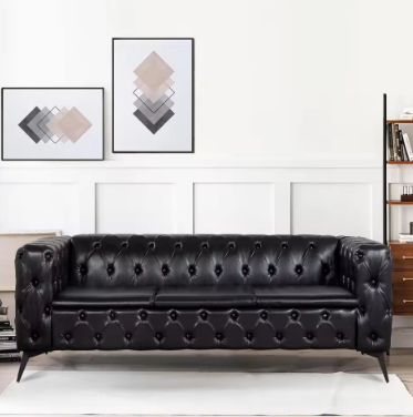 Tufted Sofa, Leather Couch Accent Upholstered 3 Seater Button Sofa with Tufted Back for Living Room Bedroom Furniture, sofas
