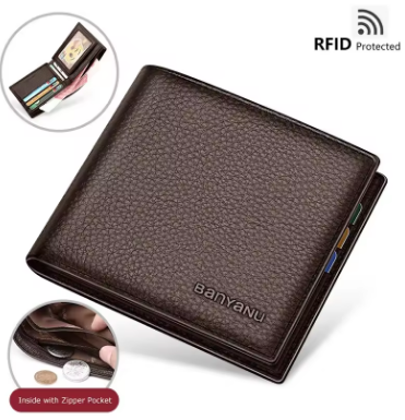 Luxury Wallet for Men Leather Original High Quality Small Zipper Coin Purse Genuine Leather Slim RFID Card Holder Men Wallets